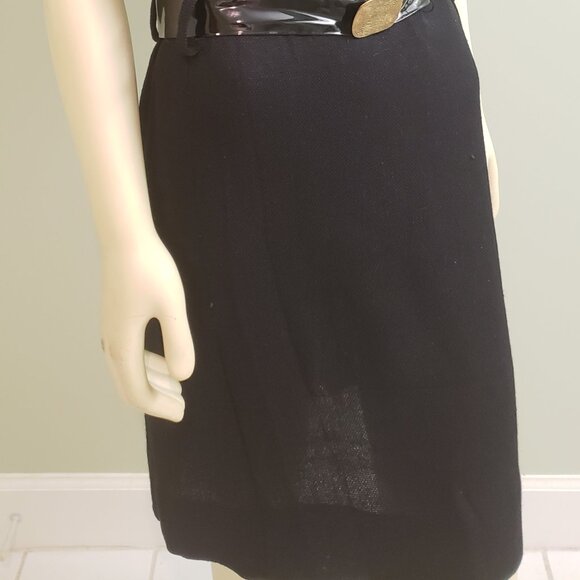 little black dress 1960s linen sleeveless M belted - Picture 3 of 8